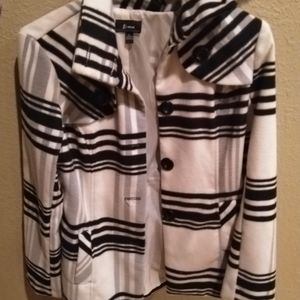 Cream and black pea coat